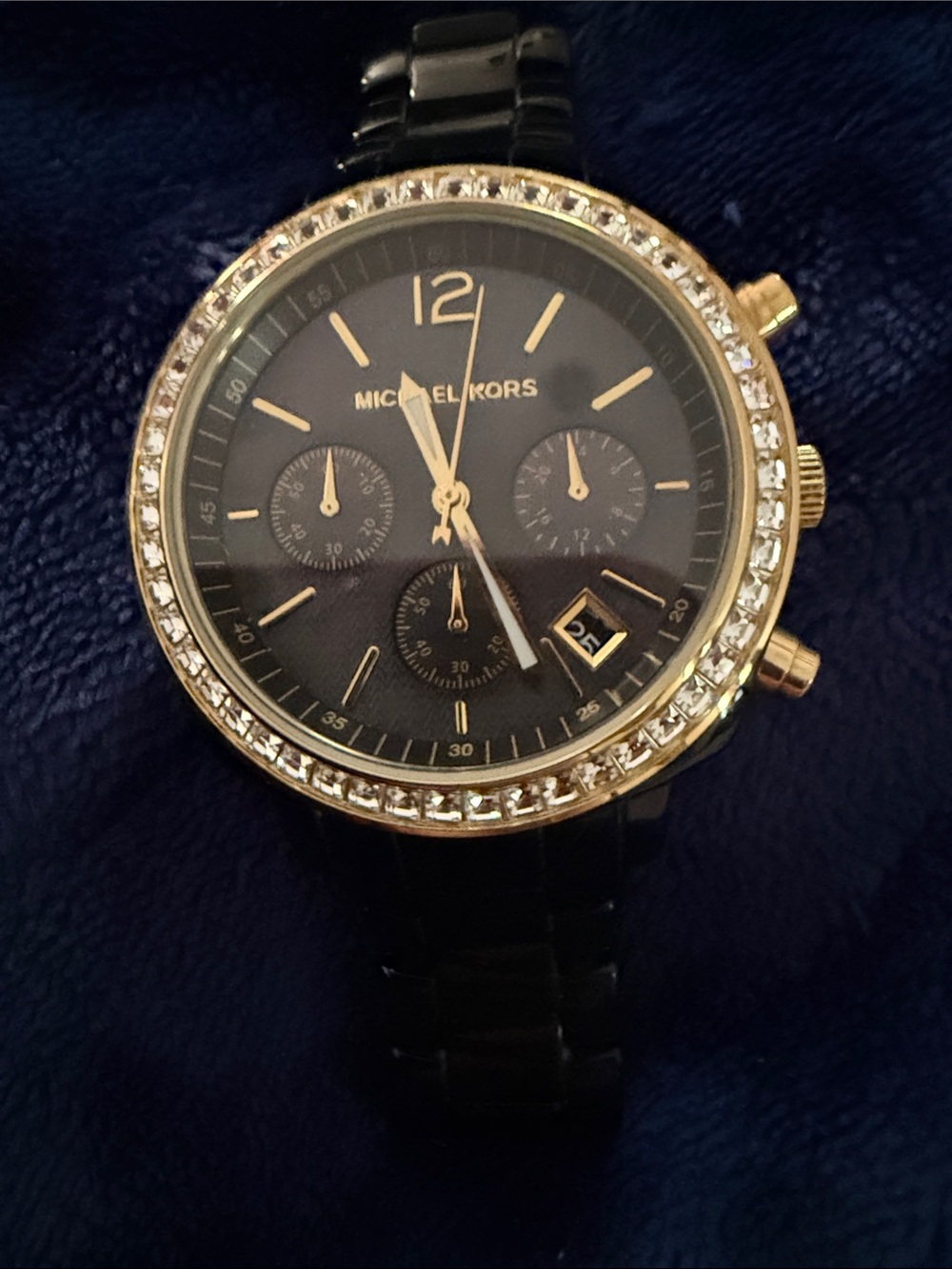 Michael Kors Black Dial womens Chronograph Watch with Crystal Bezel NWT